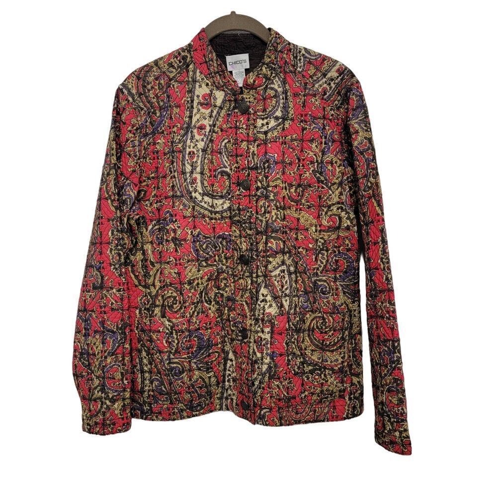 Chicos Reversible Jacket Size 1 (Small 8 ) Quilted Paisley Lightweight Cotton